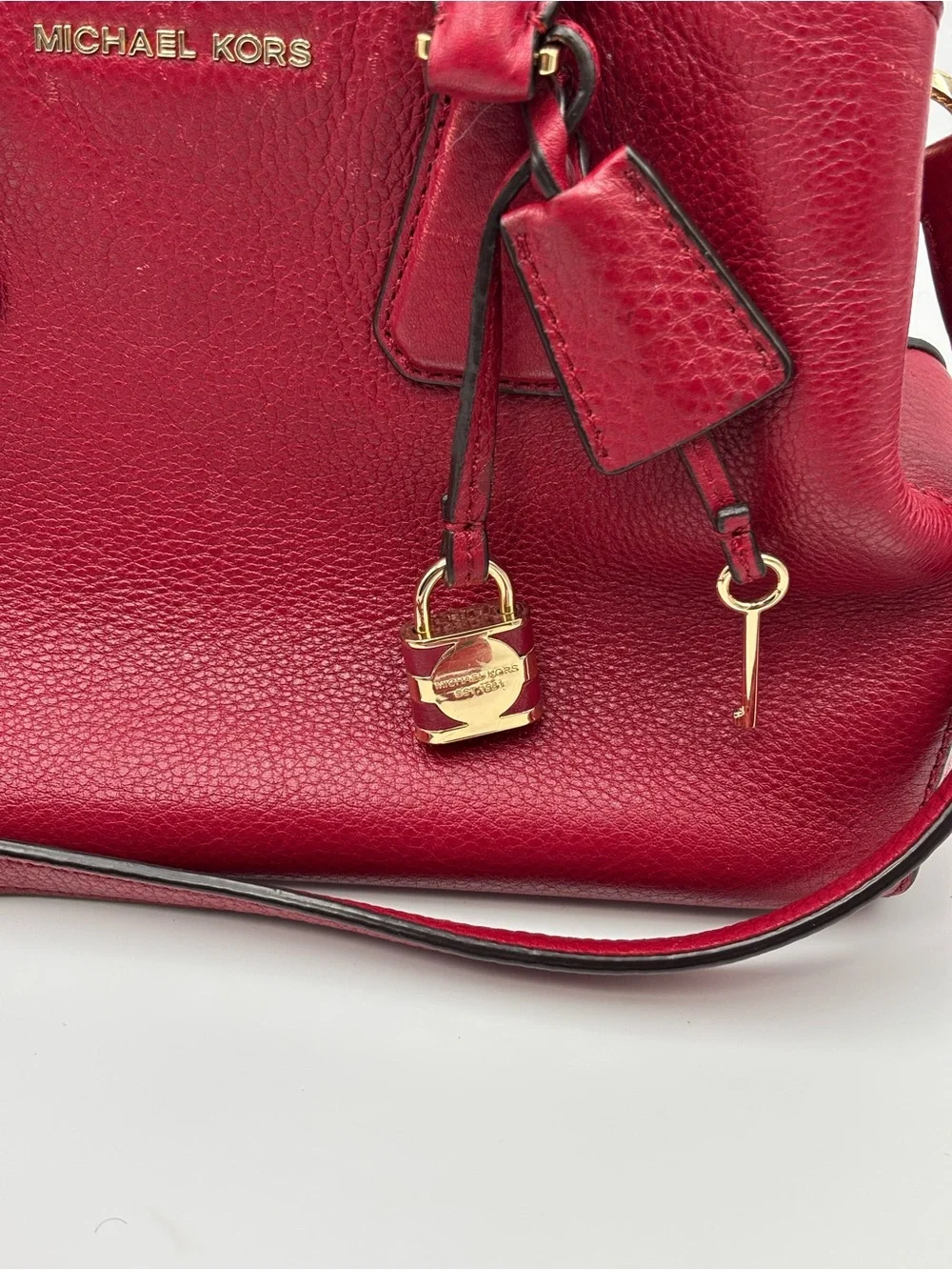 Michael Kors Leather Camille Satchel Cherry Red  with gold‎ hardware